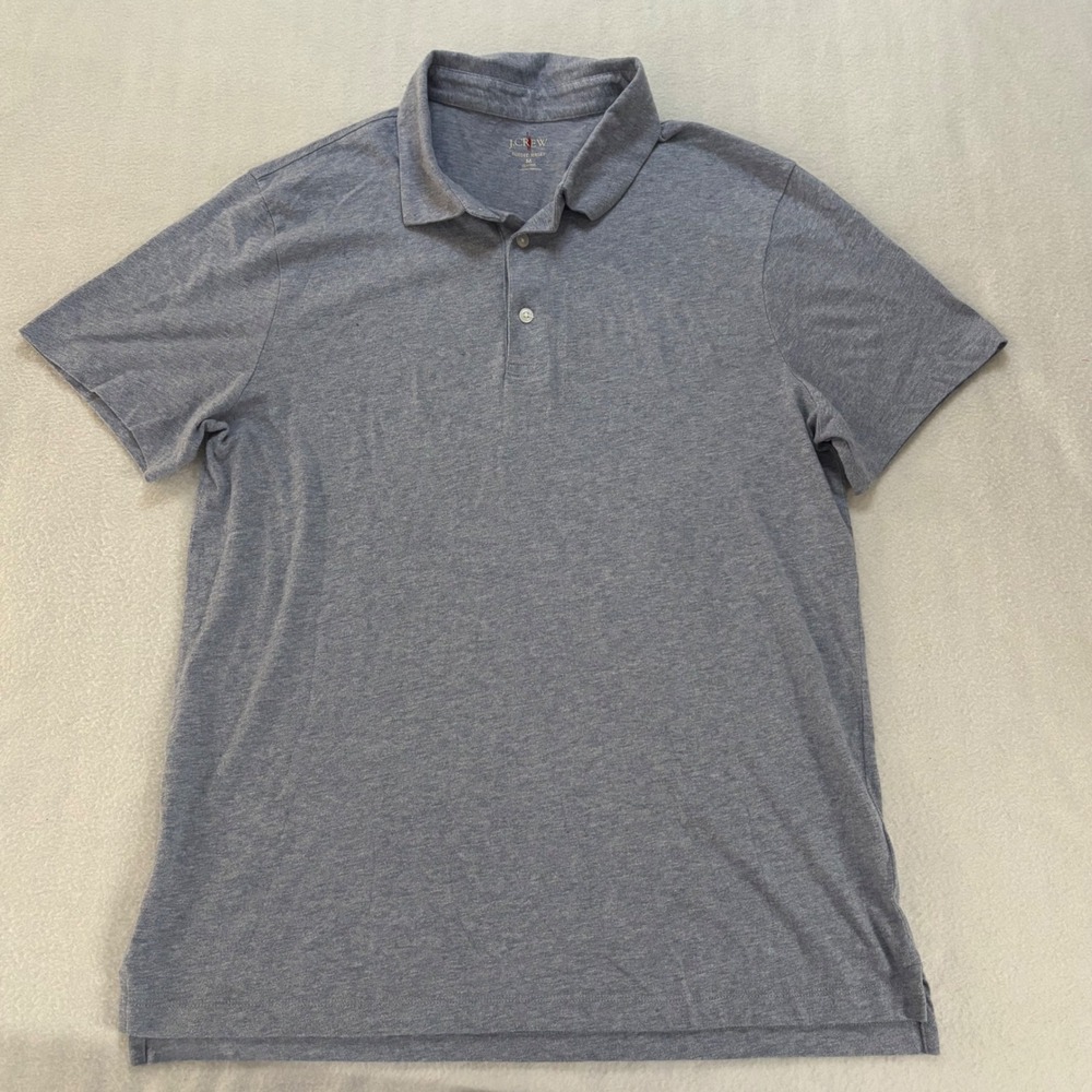 J.Crew Sueded Jersey Polo Shirt Mens Medium Blue Heather Classic Fit Cotton
